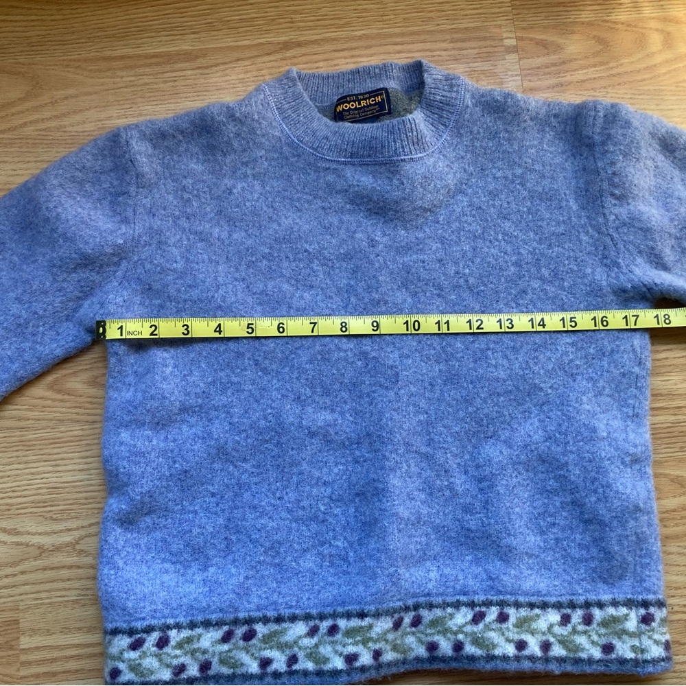 Like New Woolrich Light Blue Periwinkle Sweater Botanical Pattern, Wool, Size 2 - Picture 8 of 12